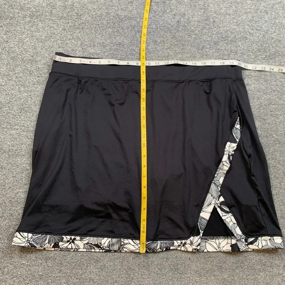 Stella Parker Skort Womens 2XL Black White Floral Trim Side Slit Pull On Lined